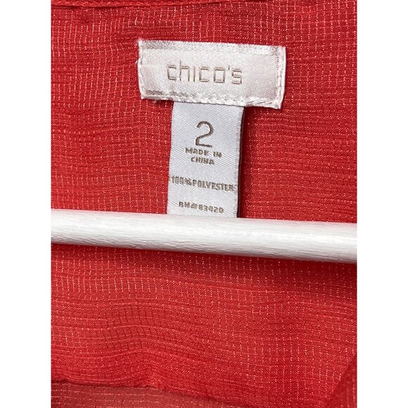 Chicos Sheer Utility Jacket Large Orange Lightweight Button Up - Picture 8 of 12